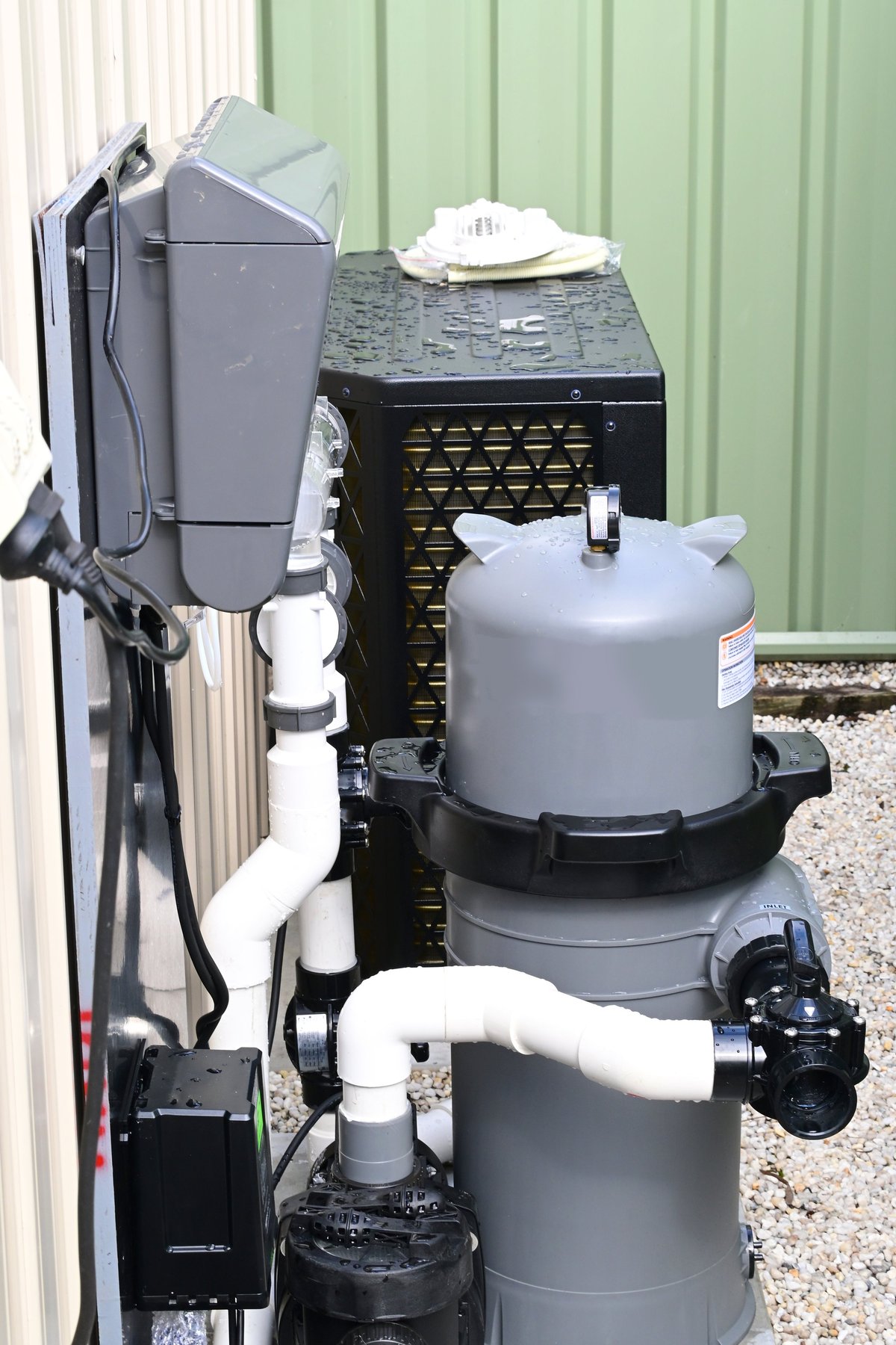 Residential pool pump, filter, and salt system controller on an East Valley pool equipment pad